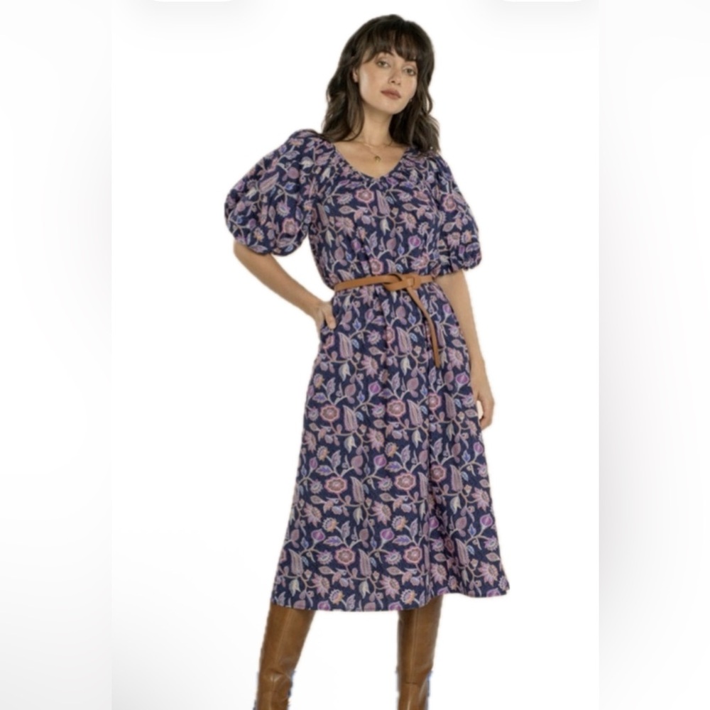 NWT Elizabeth James The Label Penny Midi Dress in Navy Cactus Flower Size XS